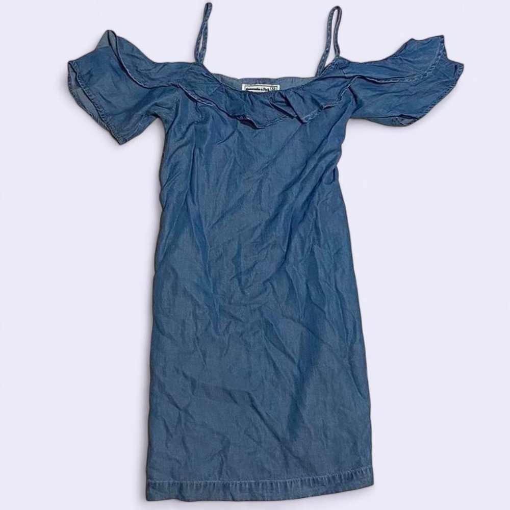 Abercrombie & Fitch Denim Blue Ruffle Mini Dress